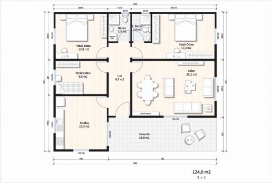 KVN-1124 Gazçelik Yapı 124m²